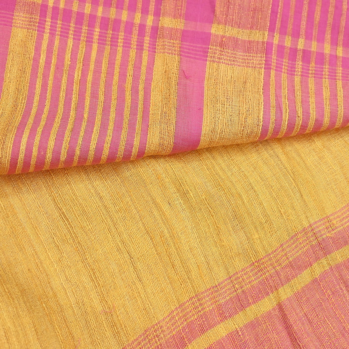 Indian Vintage Heavy Sari Yellow & Pink Pure Khadi Silk Handloom Saree Craft Fabric 5yd Ethnic Wear Dress making For Crafting Quilting
