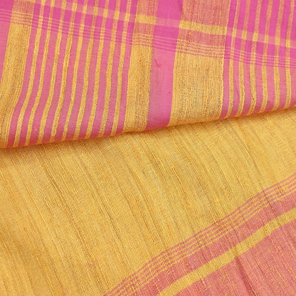 Indian Vintage Heavy Sari Yellow & Pink Pure Khadi Silk Handloom Saree Craft Fabric 5yd Ethnic Wear Dress making For Crafting Quilting