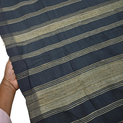 Indian Vintage Heavy Sari Beige & Black Pure Khadi Silk Handloom Saree Craft Fabric 5yd Ethnic Wear Dress making For Crafting Quilting