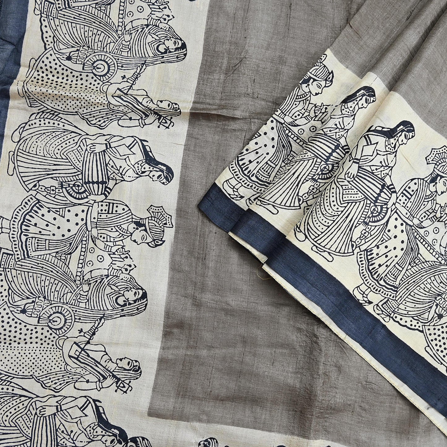 Indian Vintage Brown & Ivory Saree Pure Khadi Silk Handloom Printed Sari Fabric 6yd Ethnic Wear Sari Stripes Designs Dress making Crafting