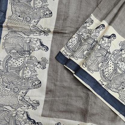 Indian Vintage Brown & Ivory Saree Pure Khadi Silk Handloom Printed Sari Fabric 6yd Ethnic Wear Sari Stripes Designs Dress making Crafting