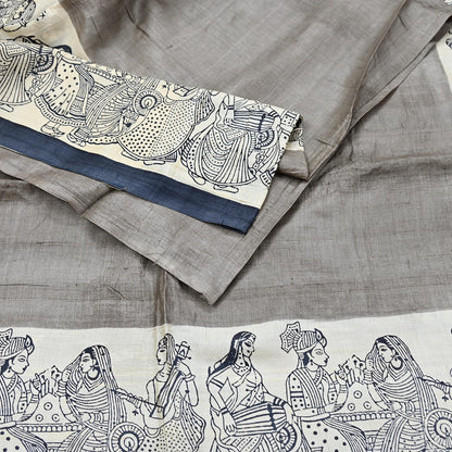 Indian Vintage Brown & Ivory Saree Pure Khadi Silk Handloom Printed Sari Fabric 6yd Ethnic Wear Sari Stripes Designs Dress making Crafting