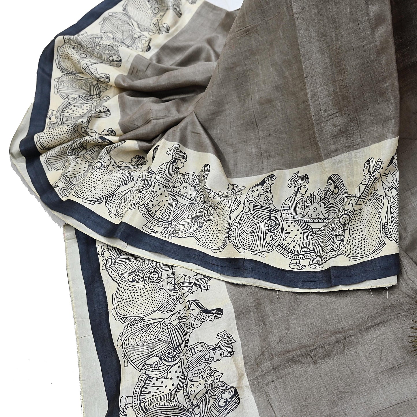 Indian Vintage Brown & Ivory Saree Pure Khadi Silk Handloom Printed Sari Fabric 6yd Ethnic Wear Sari Stripes Designs Dress making Crafting