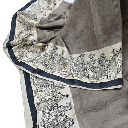 Indian Vintage Brown & Ivory Saree Pure Khadi Silk Handloom Printed Sari Fabric 6yd Ethnic Wear Sari Stripes Designs Dress making Crafting