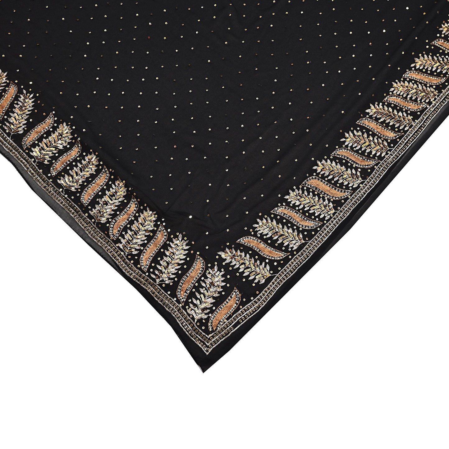 Indian Vintage Heavy Sari Black Pure Georgette Silk Hand Beaded Sarees Craft Fabric 5Yd Sewing Soft Ethnic Wedding Dress making