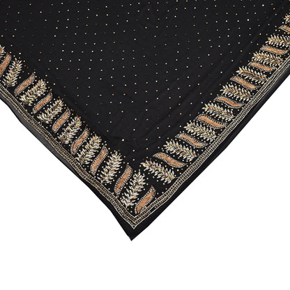 Indian Vintage Heavy Sari Black Pure Georgette Silk Hand Beaded Sarees Craft Fabric 5Yd Sewing Soft Ethnic Wedding Dress making