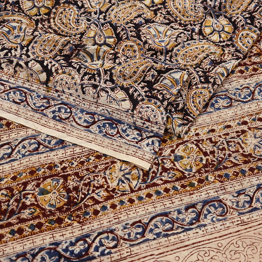 Indian Black & Beige Vintage Dupatta Long Stole Block Print 100% Pure Cotton Scarf Veil Soft Floral Boho Scarves