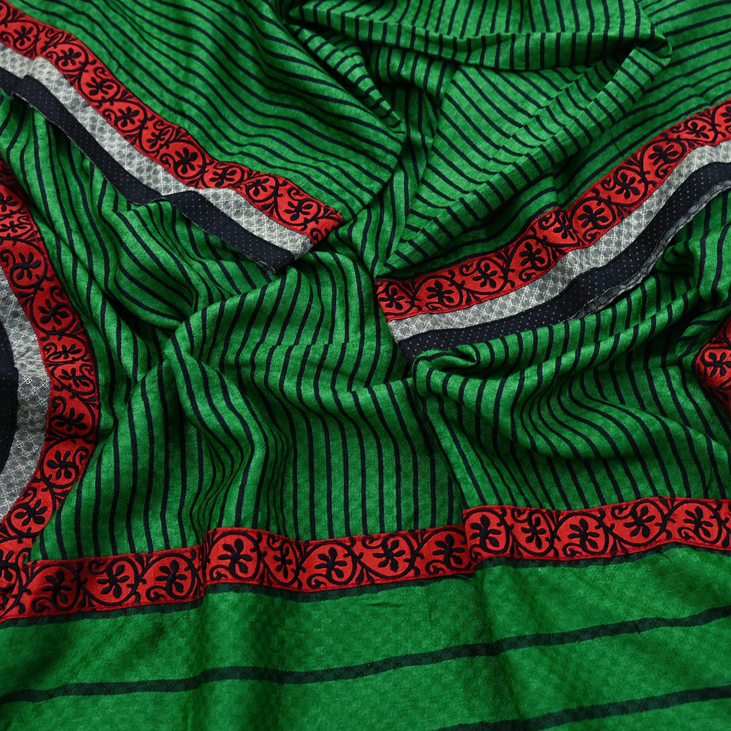 Indian Vintage Green Long Stole Pure Woolen Scarf Printed Dupatta Infinity Scarves Sarong Wrap Veil Woman Hijab Shawl Craft Fabric