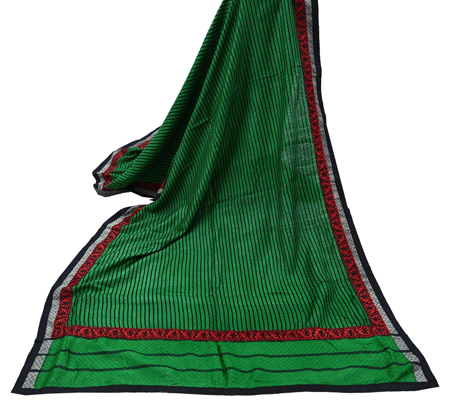 Indian Vintage Green Long Stole Pure Woolen Scarf Printed Dupatta Infinity Scarves Sarong Wrap Veil Woman Hijab Shawl Craft Fabric