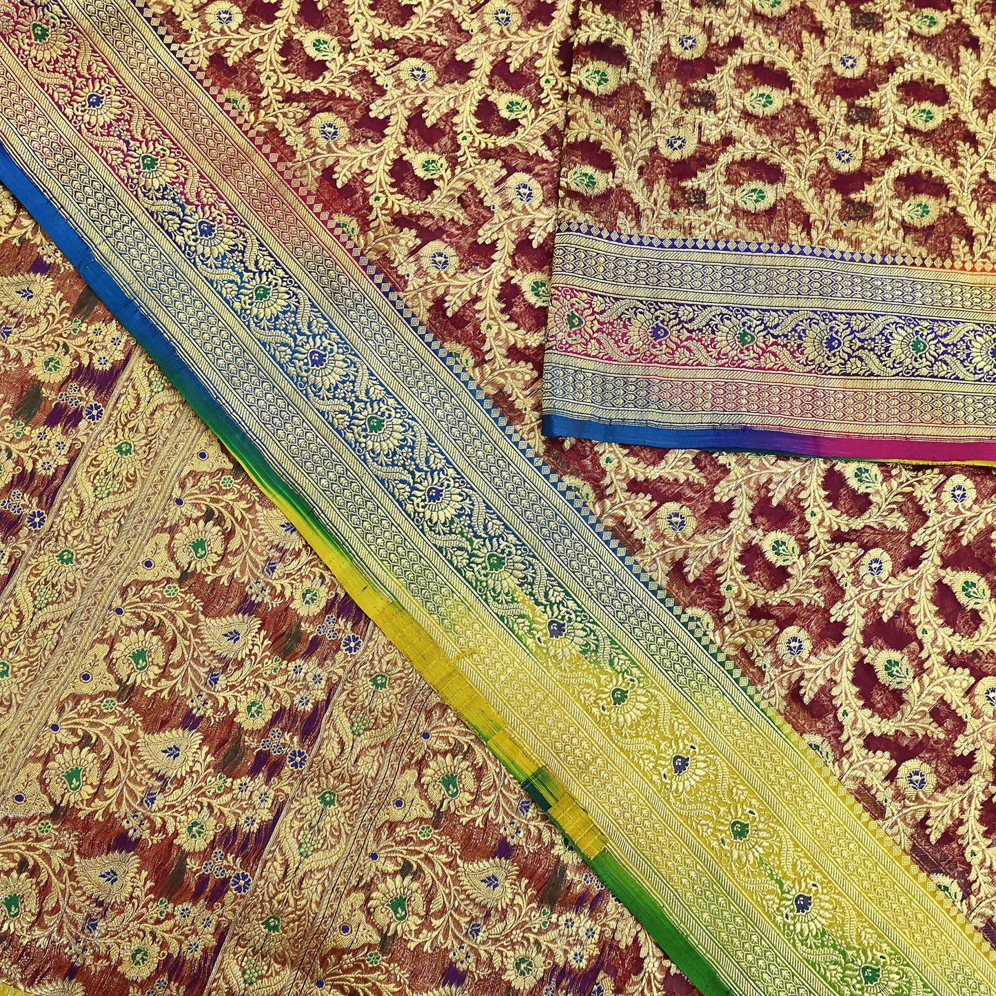 Indian Vintage Sari Heavy Maroon Pure Organza Silk Woven Brocade Banarasi Sarees Zari 5Yd Ethnic Fabric Dress Making Wedding Sarees