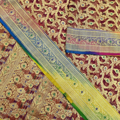 Indian Vintage Sari Heavy Maroon Pure Organza Silk Woven Brocade Banarasi Sarees Zari 5Yd Ethnic Fabric Dress Making Wedding Sarees