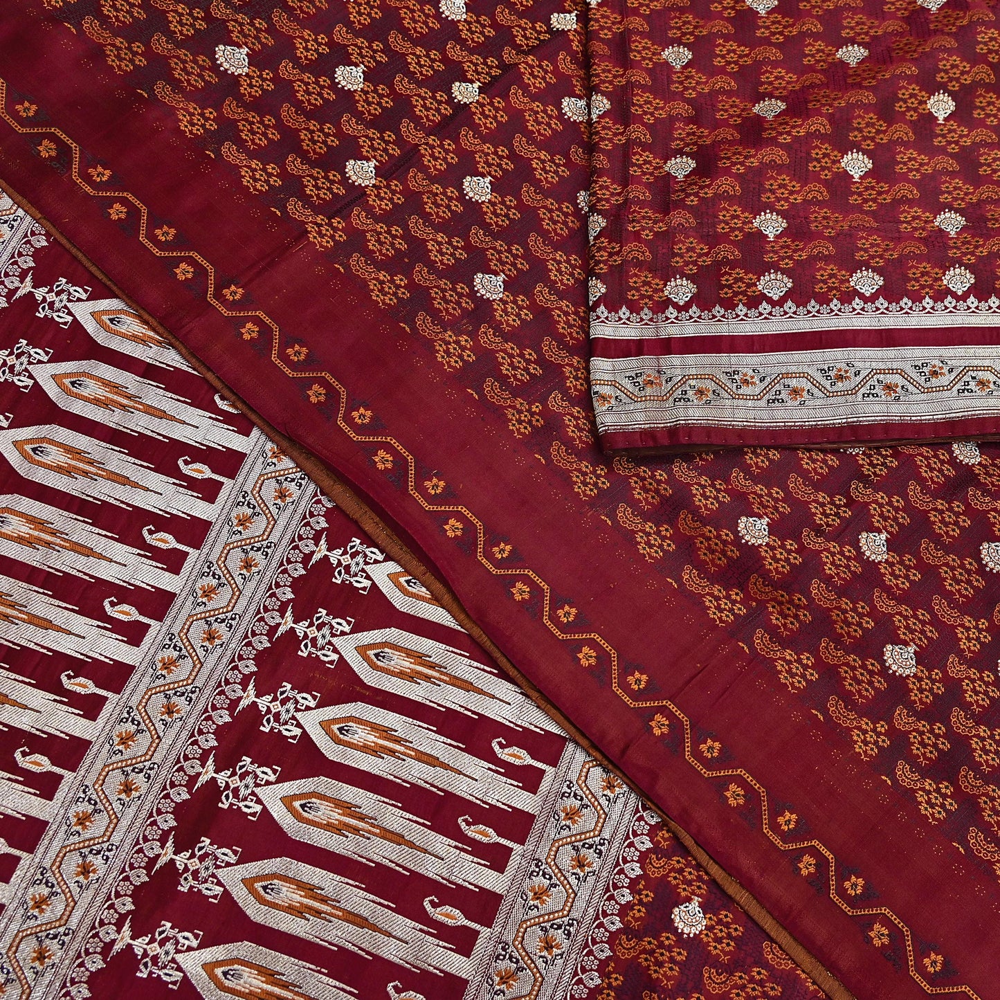 Indian Vintage Sari Maroon Heavy Wedding Pure Satin Silk Woven Banarasi Tanchoi Saree 5Yd Ethnic Craft Fabric Upcycle Bridal Heavy Sarees