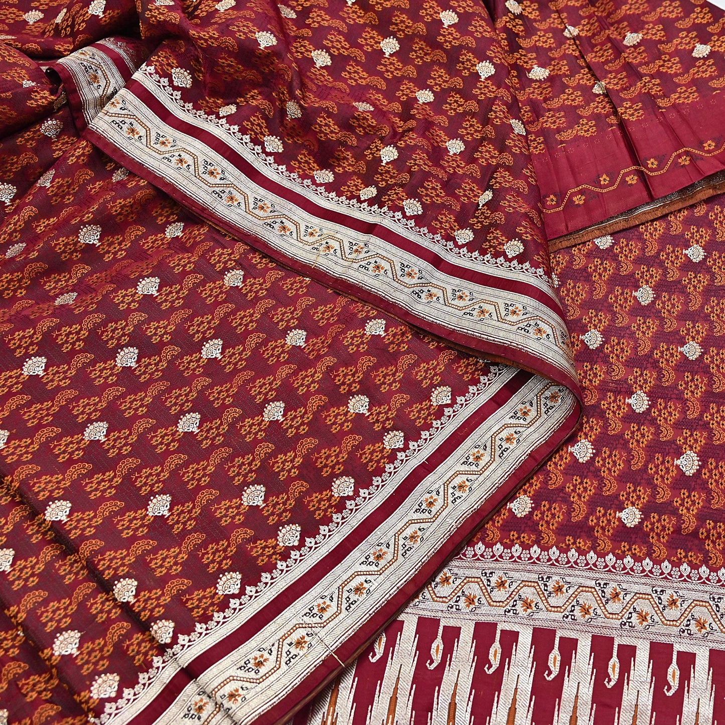 Indian Vintage Sari Maroon Heavy Wedding Pure Satin Silk Woven Banarasi Tanchoi Saree 5Yd Ethnic Craft Fabric Upcycle Bridal Heavy Sarees