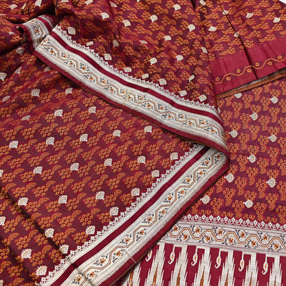 Indian Vintage Sari Maroon Heavy Wedding Pure Satin Silk Woven Banarasi Tanchoi Saree 5Yd Ethnic Craft Fabric Upcycle Bridal Heavy Sarees