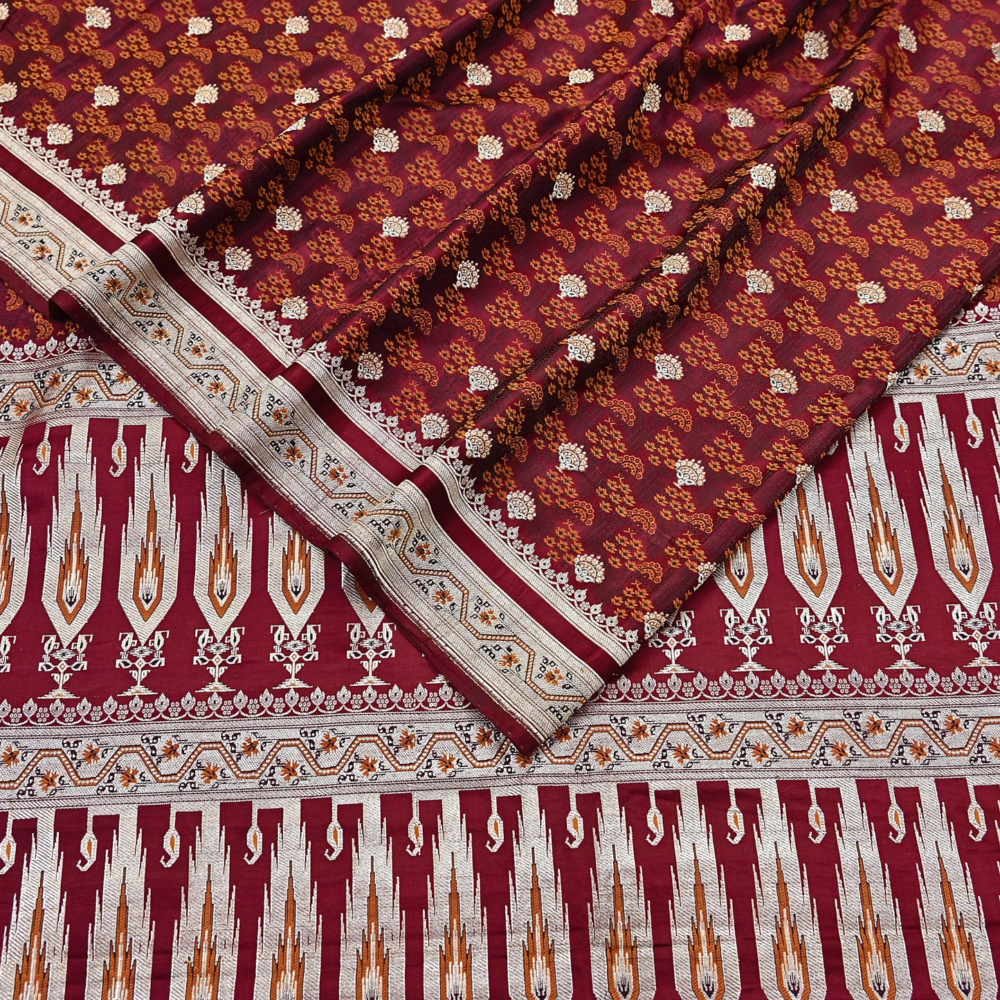 Indian Vintage Sari Maroon Heavy Wedding Pure Satin Silk Woven Banarasi Tanchoi Saree 5Yd Ethnic Craft Fabric Upcycle Bridal Heavy Sarees