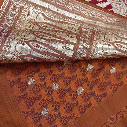 Indian Vintage Sari Maroon Heavy Wedding Pure Satin Silk Woven Banarasi Tanchoi Saree 5Yd Ethnic Craft Fabric Upcycle Bridal Heavy Sarees