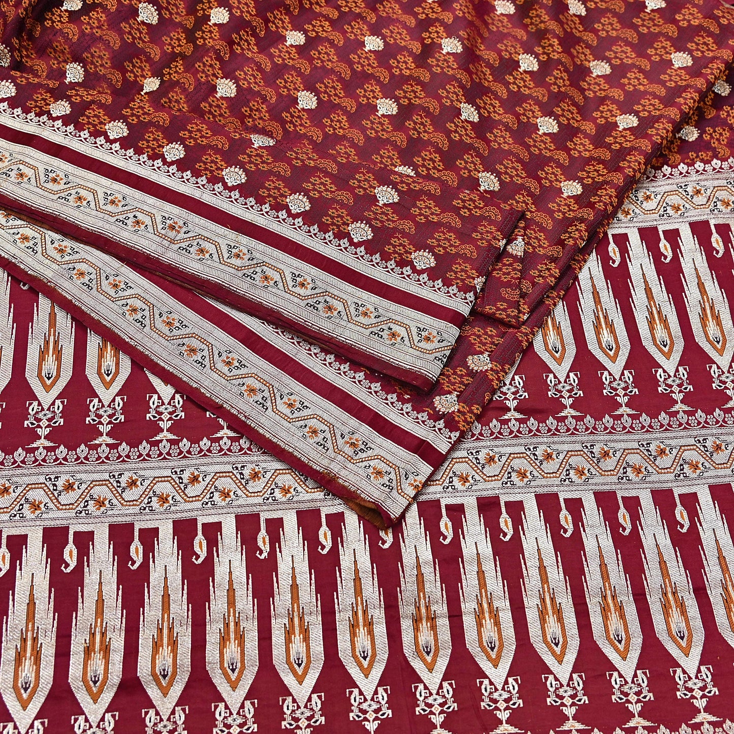 Indian Vintage Sari Maroon Heavy Wedding Pure Satin Silk Woven Banarasi Tanchoi Saree 5Yd Ethnic Craft Fabric Upcycle Bridal Heavy Sarees