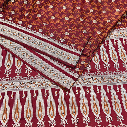 Indian Vintage Sari Maroon Heavy Wedding Pure Satin Silk Woven Banarasi Tanchoi Saree 5Yd Ethnic Craft Fabric Upcycle Bridal Heavy Sarees