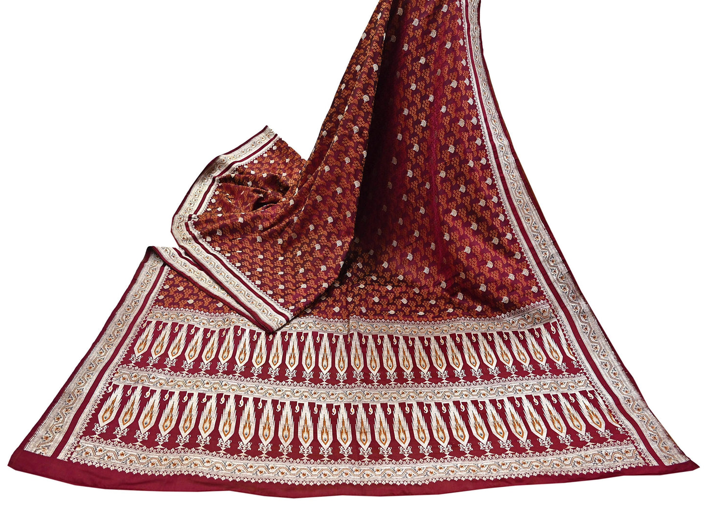 Indian Vintage Sari Maroon Heavy Wedding Pure Satin Silk Woven Banarasi Tanchoi Saree 5Yd Ethnic Craft Fabric Upcycle Bridal Heavy Sarees