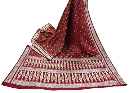 Indian Vintage Sari Maroon Heavy Wedding Pure Satin Silk Woven Banarasi Tanchoi Saree 5Yd Ethnic Craft Fabric Upcycle Bridal Heavy Sarees