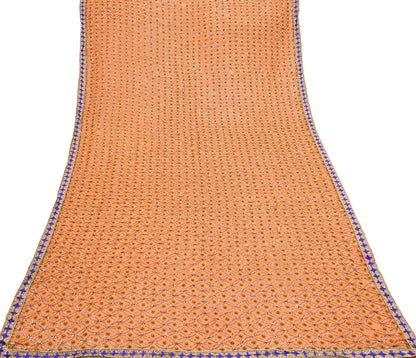 Indian Vintage Heavy Saffron Dupatta Pure Georgette Silk Long Stole Hand Embroidered Scarf Zardozi/Dabka Wedding red Hijab veil Boho