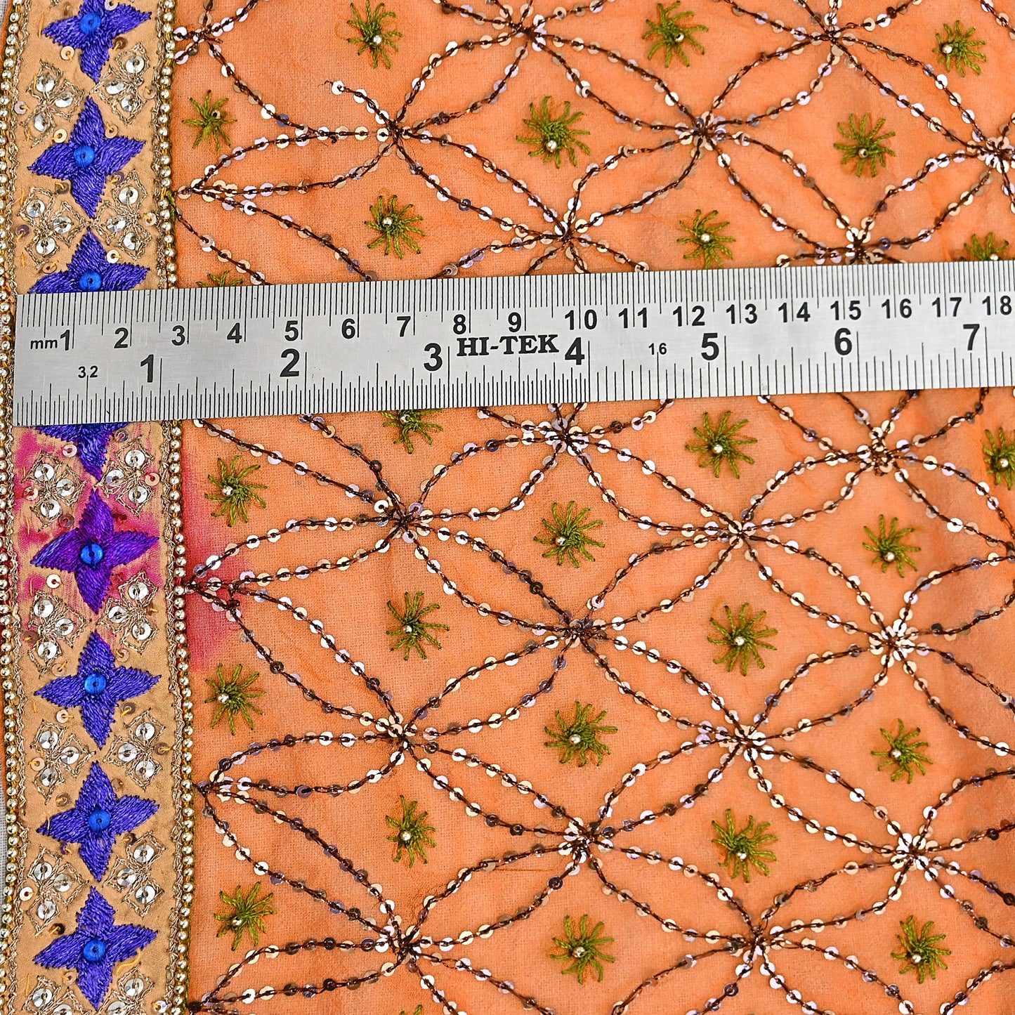 Indian Vintage Heavy Saffron Dupatta Pure Georgette Silk Long Stole Hand Embroidered Scarf Zardozi/Dabka Wedding red Hijab veil Boho