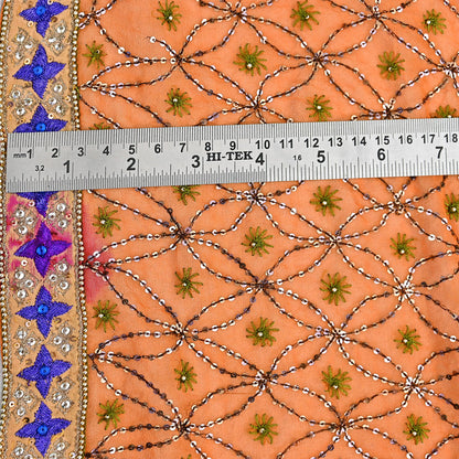 Indian Vintage Heavy Saffron Dupatta Pure Georgette Silk Long Stole Hand Embroidered Scarf Zardozi/Dabka Wedding red Hijab veil Boho