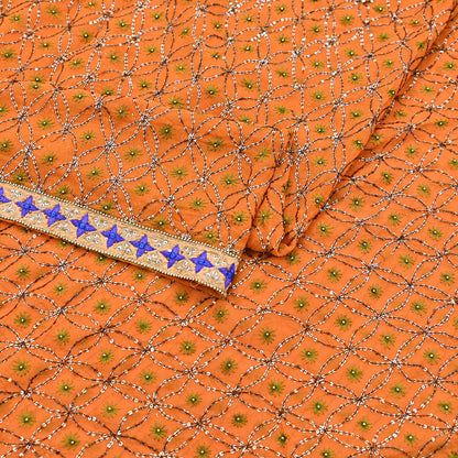 Indian Vintage Heavy Saffron Dupatta Pure Georgette Silk Long Stole Hand Embroidered Scarf Zardozi/Dabka Wedding red Hijab veil Boho