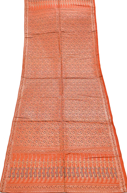 Indian Vintage Dupatta Orange Long Stole Pure Satin silk Woven Brocade Banarasi Scarves Veil Scarf Wrap Hippie Boho Soft Floral Zari