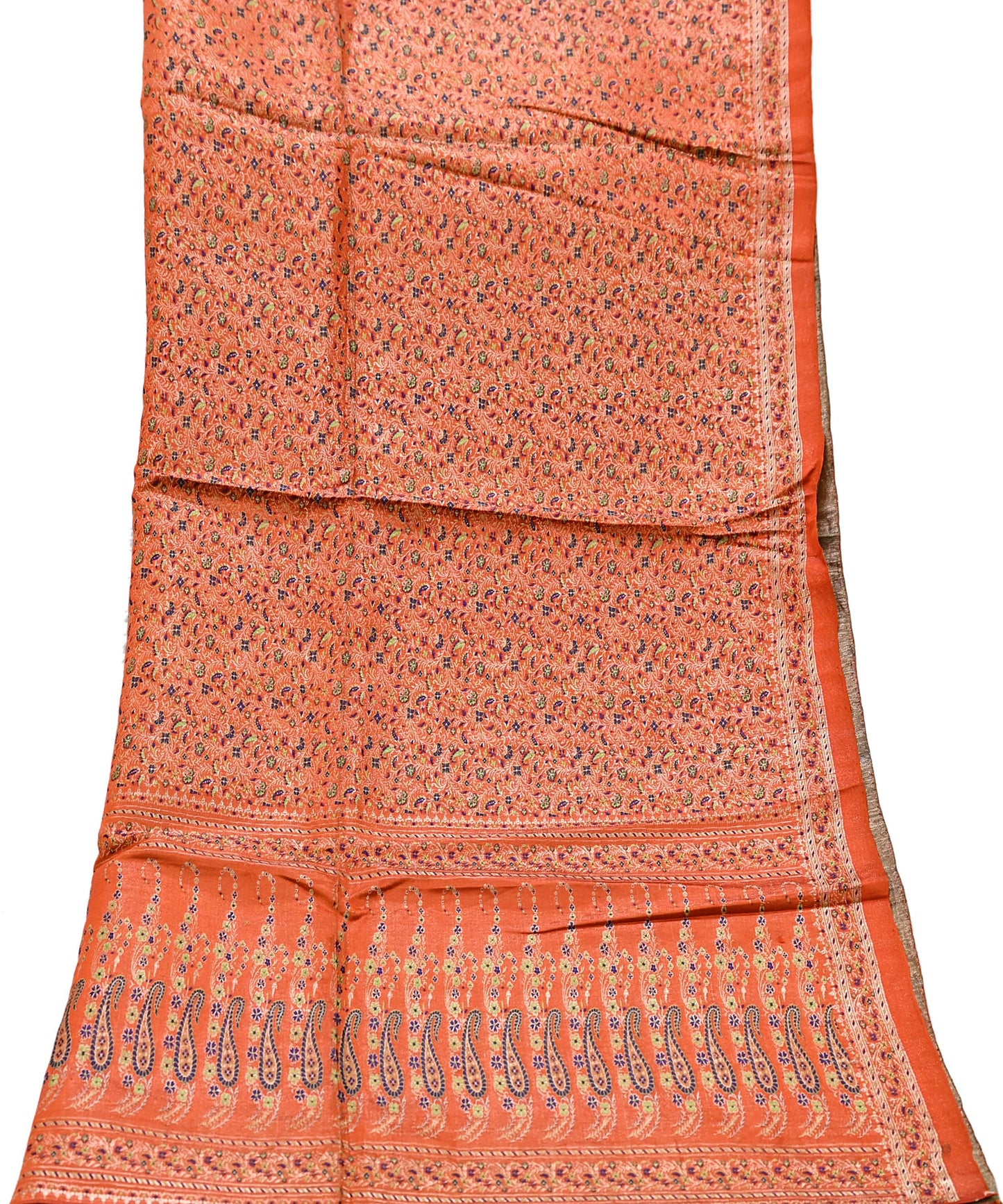 Indian Vintage Dupatta Orange Long Stole Pure Satin silk Woven Brocade Banarasi Scarves Veil Scarf Wrap Hippie Boho Soft Floral Zari