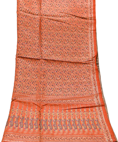 Indian Vintage Dupatta Orange Long Stole Pure Satin silk Woven Brocade Banarasi Scarves Veil Scarf Wrap Hippie Boho Soft Floral Zari