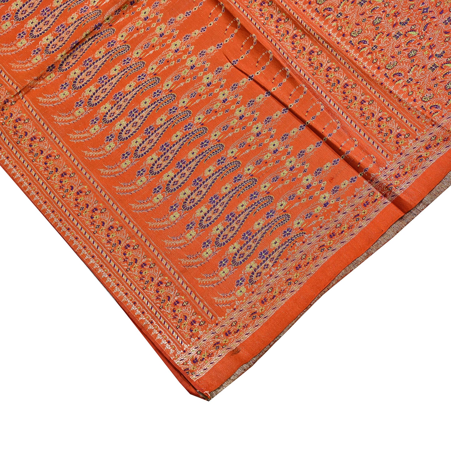 Indian Vintage Dupatta Orange Long Stole Pure Satin silk Woven Brocade Banarasi Scarves Veil Scarf Wrap Hippie Boho Soft Floral Zari