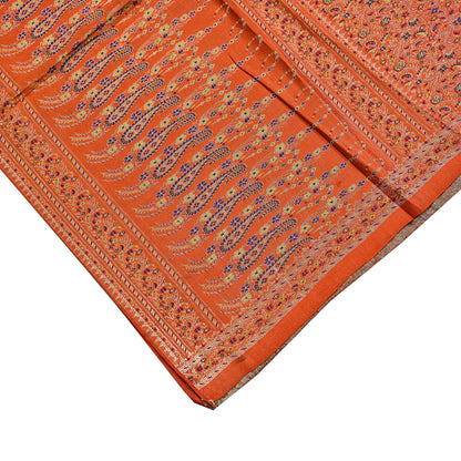 Indian Vintage Dupatta Orange Long Stole Pure Satin silk Woven Brocade Banarasi Scarves Veil Scarf Wrap Hippie Boho Soft Floral Zari