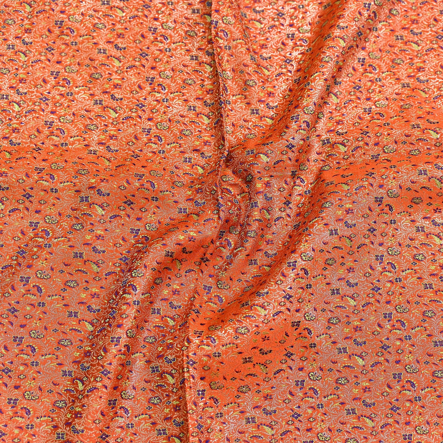 Indian Vintage Dupatta Orange Long Stole Pure Satin silk Woven Brocade Banarasi Scarves Veil Scarf Wrap Hippie Boho Soft Floral Zari