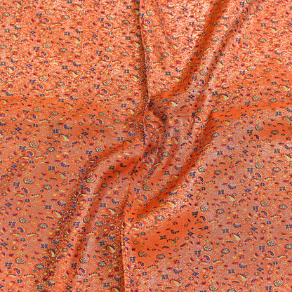 Indian Vintage Dupatta Orange Long Stole Pure Satin silk Woven Brocade Banarasi Scarves Veil Scarf Wrap Hippie Boho Soft Floral Zari
