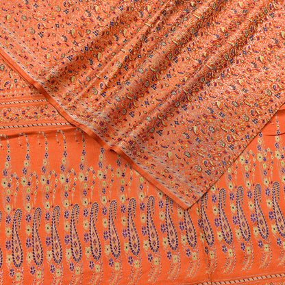 Indian Vintage Dupatta Orange Long Stole Pure Satin silk Woven Brocade Banarasi Scarves Veil Scarf Wrap Hippie Boho Soft Floral Zari