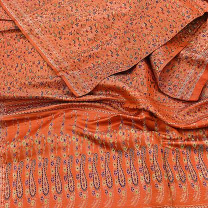 Indian Vintage Dupatta Orange Long Stole Pure Satin silk Woven Brocade Banarasi Scarves Veil Scarf Wrap Hippie Boho Soft Floral Zari