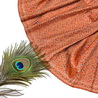 Indian Vintage Dupatta Orange Long Stole Pure Satin silk Woven Brocade Banarasi Scarves Veil Scarf Wrap Hippie Boho Soft Floral Zari