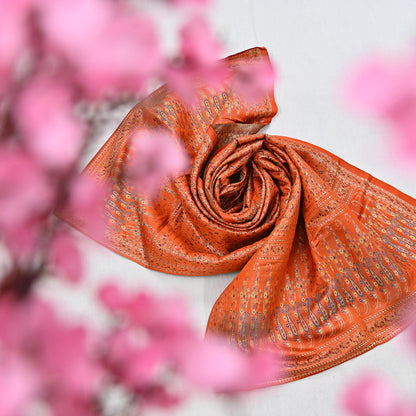 Indian Vintage Dupatta Orange Long Stole Pure Satin silk Woven Brocade Banarasi Scarves Veil Scarf Wrap Hippie Boho Soft Floral Zari