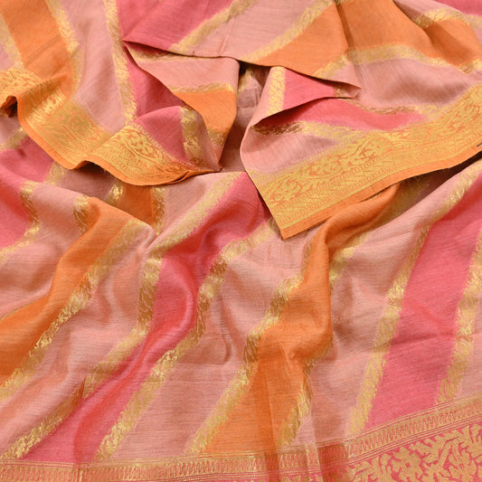 Indian Vintage Dupatta Long Stole Hand Woven Pure Chanderi Silk Scarves Veil Zari Soft Fringes Scarf Wrap Boho