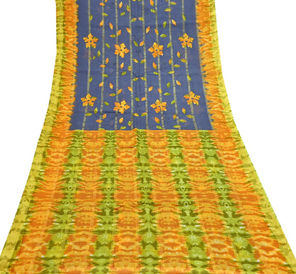 Indian Vintage Gray Saree Pure Cotton Printed Woven Sari Craft Soft Fabric 5Yd Sewing Sarong Wrap Boho Abstract Design