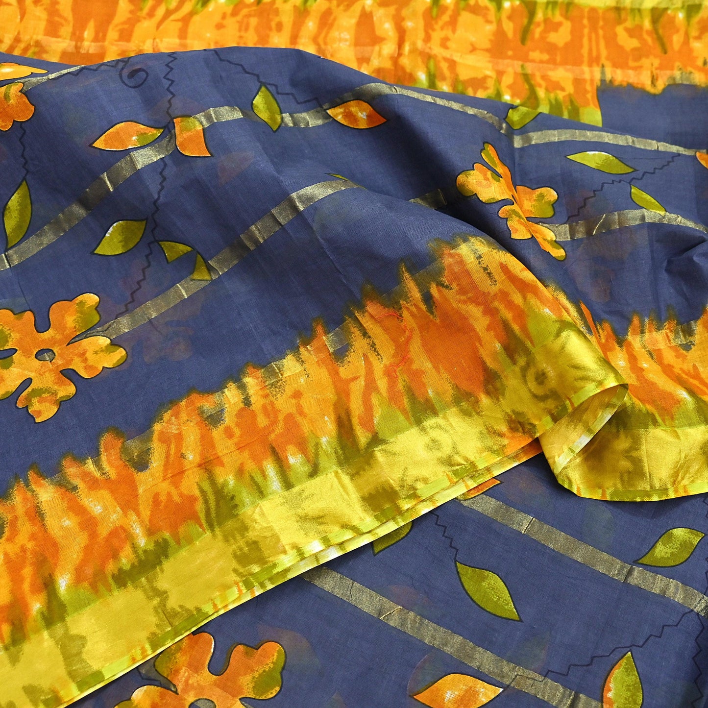 Indian Vintage Gray Saree Pure Cotton Printed Woven Sari Craft Soft Fabric 5Yd Sewing Sarong Wrap Boho Abstract Design