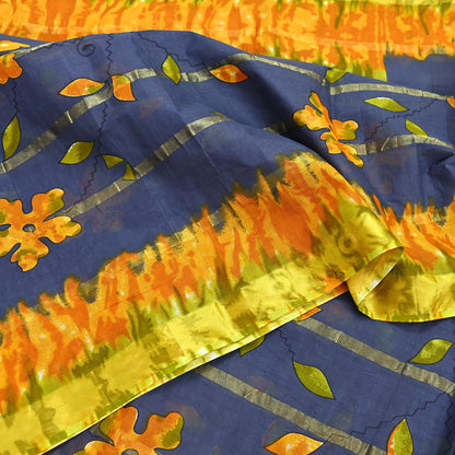 Indian Vintage Gray Saree Pure Cotton Printed Woven Sari Craft Soft Fabric 5Yd Sewing Sarong Wrap Boho Abstract Design