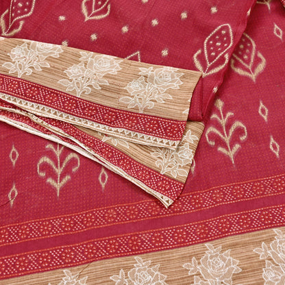 Indian Vintage Red & Beige Saree Printed 100% Pure Cotton Sari Craft Fabric 5Yd Soft Sewing Sarong Wrap Dress Making Quilting Crafting