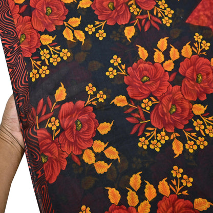 Indian Vintage Sari Red & Black Printed 100% Pure Cotton Sarees Craft Fabric 5Yard Sewing Sarong Wrap Boho Floral Dress making Quilting Soft