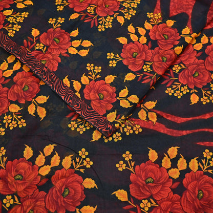 Indian Vintage Sari Red & Black Printed 100% Pure Cotton Sarees Craft Fabric 5Yard Sewing Sarong Wrap Boho Floral Dress making Quilting Soft