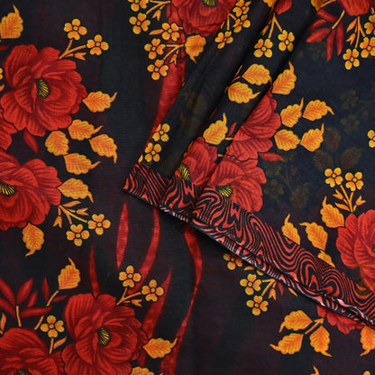 Indian Vintage Sari Red & Black Printed 100% Pure Cotton Sarees Craft Fabric 5Yard Sewing Sarong Wrap Boho Floral Dress making Quilting Soft