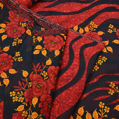 Indian Vintage Sari Red & Black Printed 100% Pure Cotton Sarees Craft Fabric 5Yard Sewing Sarong Wrap Boho Floral Dress making Quilting Soft