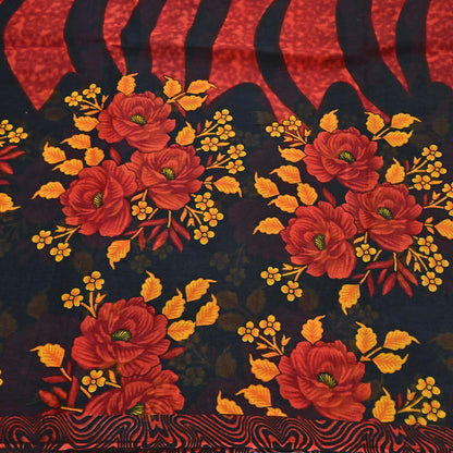 Indian Vintage Sari Red & Black Printed 100% Pure Cotton Sarees Craft Fabric 5Yard Sewing Sarong Wrap Boho Floral Dress making Quilting Soft