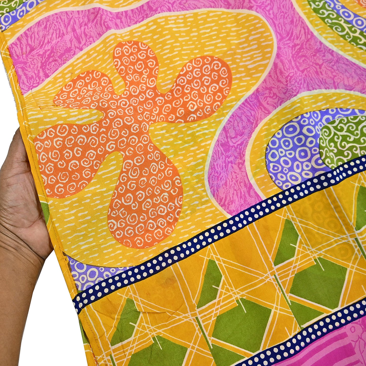 Indian Vintage Pink & Yellow Pure Crepe Silk Saree Floral Print 5 Yards Soft Sewing Fabric for Dressmaking, Quilting, Crafting Upcycling